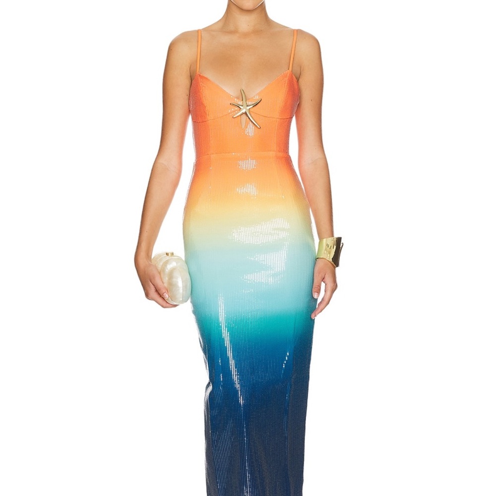 Gradient Orange and Blue Midi Dress